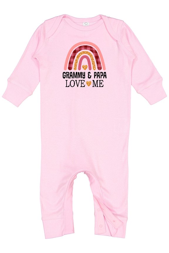 Grammy and Papa Love Me Granddaughter Rainbow Baby Romper Coveralls
