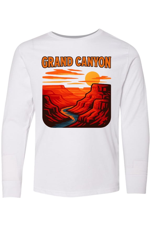 Grand Canyon Sunset Illustration Long Sleeve Youth T-Shirt