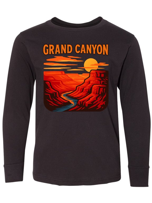 Grand Canyon Sunset Illustration Long Sleeve Youth T-Shirt