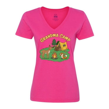 Inktastic Grandma Camp with Camping Animals Women's V-Neck T-Shirt