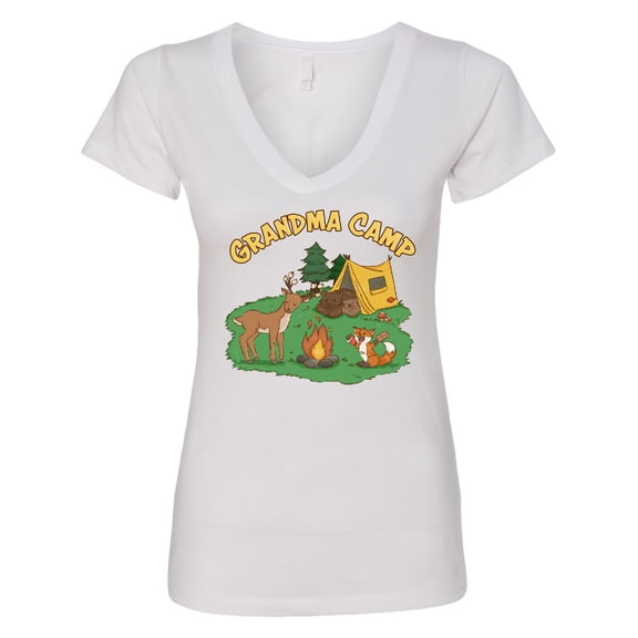 Inktastic Grandma Camp with Camping Animals Women's V-Neck T-Shirt