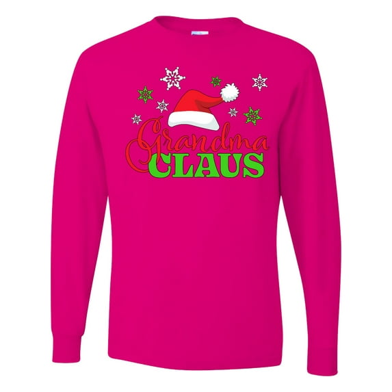 Inktastic Grandma Claus with Christmas Santa Hat and Snowflakes Long Sleeve T-Shirt