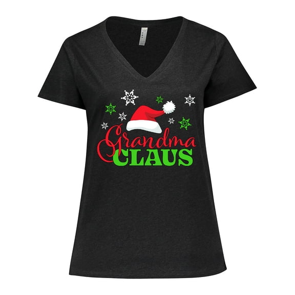 Inktastic Grandma Claus with Christmas Santa Hat and Snowflakes Women's Plus Size V-Neck T-Shirt
