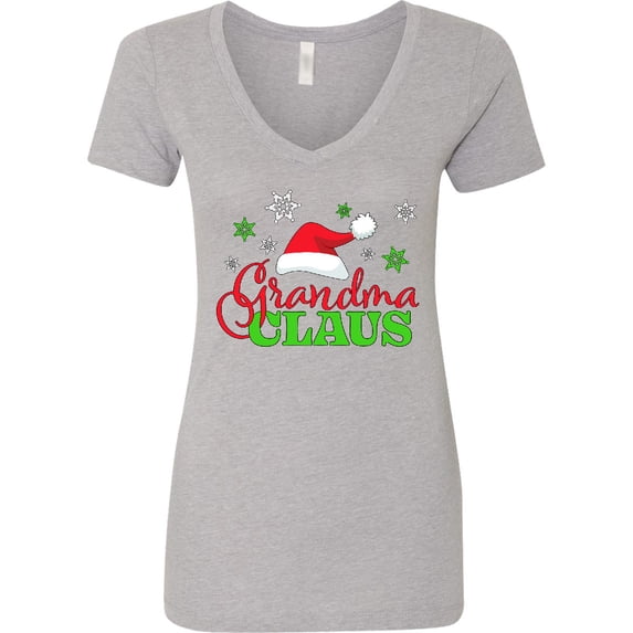 Inktastic Grandma Claus with Christmas Santa Hat and Snowflakes Women's V-Neck T-Shirt