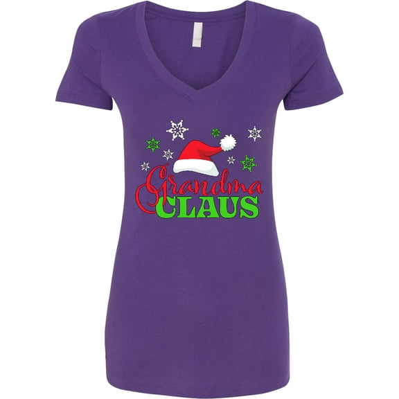 Inktastic Grandma Claus with Christmas Santa Hat and Snowflakes Women's V-Neck T-Shirt