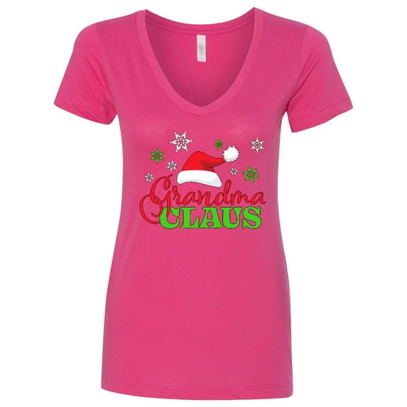 Inktastic Grandma Claus with Christmas Santa Hat and Snowflakes Women's V-Neck T-Shirt