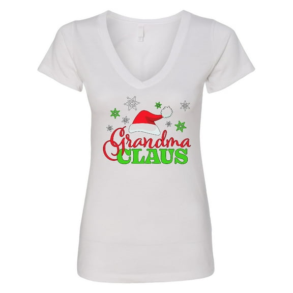 Inktastic Grandma Claus with Christmas Santa Hat and Snowflakes Women's V-Neck T-Shirt