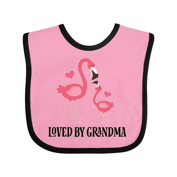 Inktastic Grandma Loves Me Flamingo Grandchild Girls Baby Bib