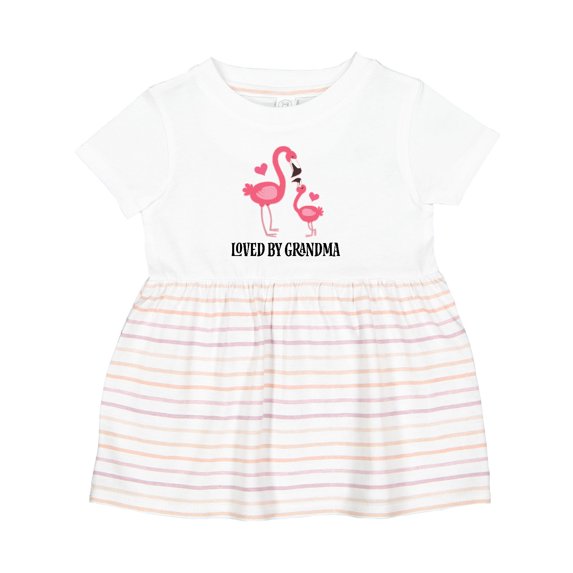 Inktastic Grandma Loves Me Flamingo Grandchild Girls Baby Dress