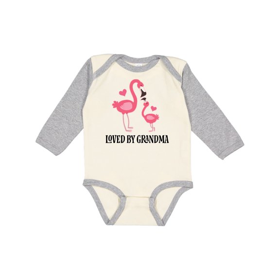 Inktastic Grandma Loves Me Flamingo Grandchild Girls Long Sleeve Baby Bodysuit