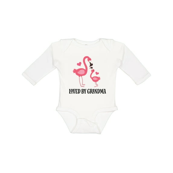Inktastic Grandma Loves Me Flamingo Grandchild Girls Long Sleeve Baby Bodysuit