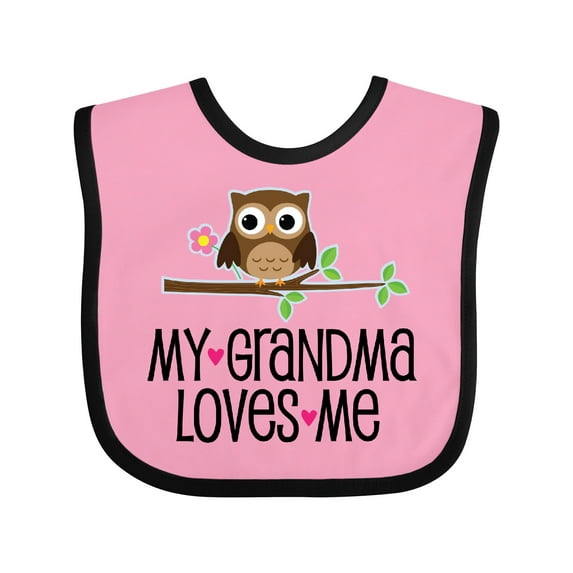 Inktastic Grandma Loves Me Girls Owl Girls Baby Bib