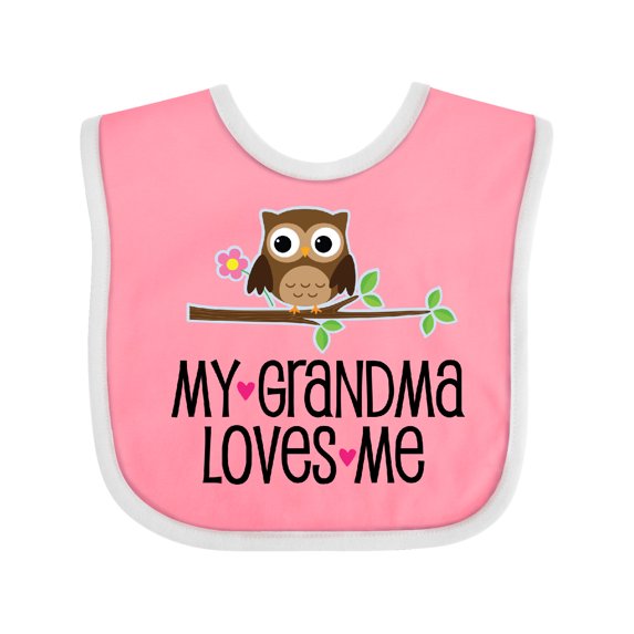 Inktastic Grandma Loves Me Girls Owl Girls Baby Bib