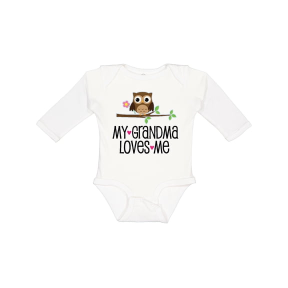 Inktastic Grandma Loves Me Girls Owl Girls Long Sleeve Baby Bodysuit