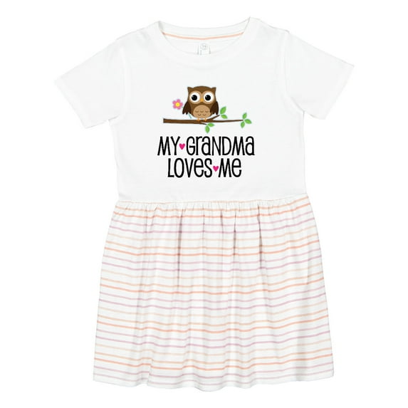 Inktastic Grandma Loves Me Girls Owl Girls Toddler Dress