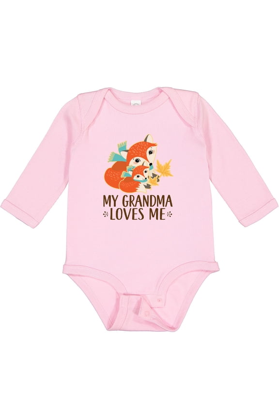 Grandma Loves Me Woodland Fox Boys or Girls Long Sleeve Baby Bodysuit