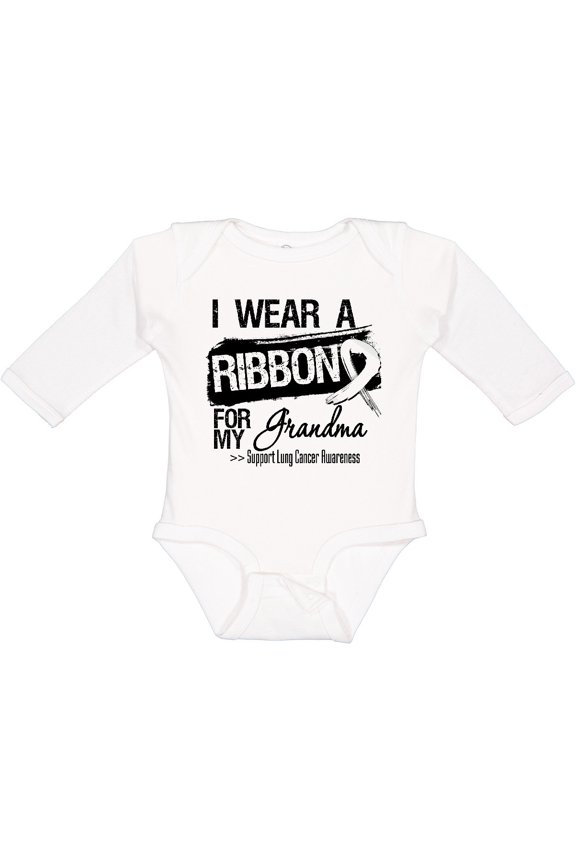 Grandma Lung Cancer Ribbon Boys or Girls Long Sleeve Baby Bodysuit