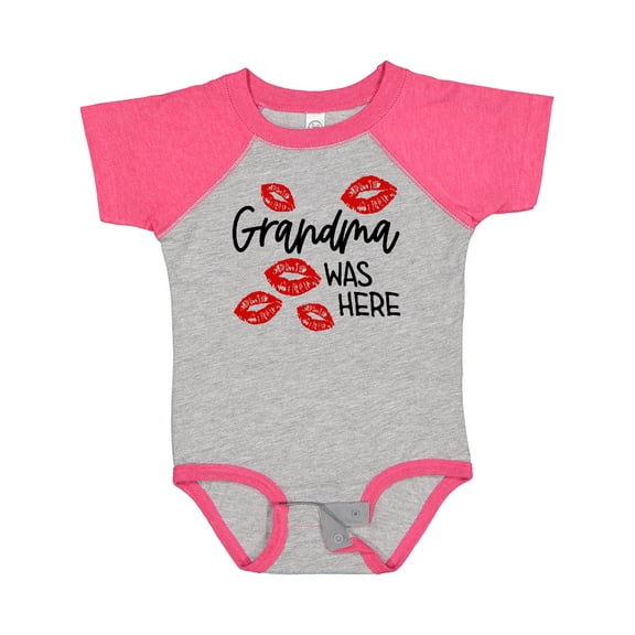 Inktastic Grandma Was Here Red Kisses Boys or Girls Baby Bodysuit