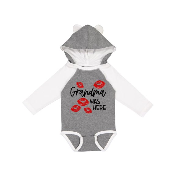 Inktastic Grandma Was Here Red Kisses Boys or Girls Long Sleeve Baby Bodysuit