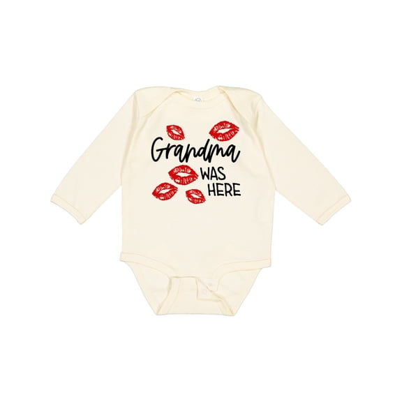 Inktastic Grandma Was Here Red Kisses Boys or Girls Long Sleeve Baby Bodysuit