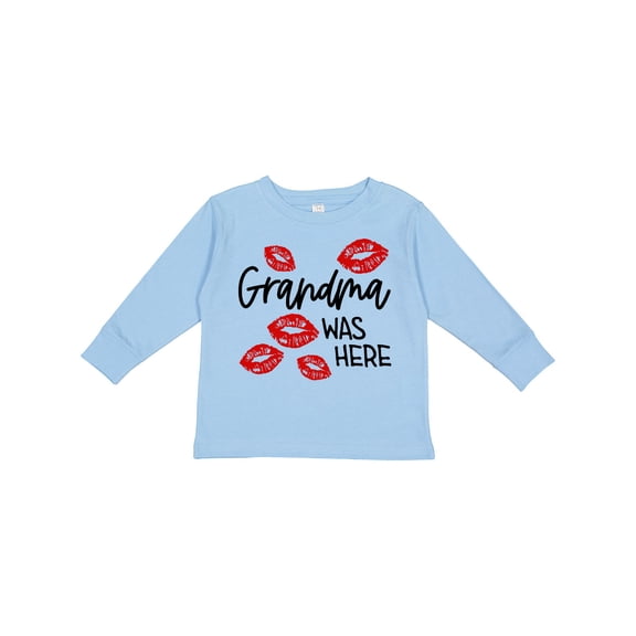 Inktastic Grandma Was Here Red Kisses Boys or Girls Long Sleeve Toddler T-Shirt