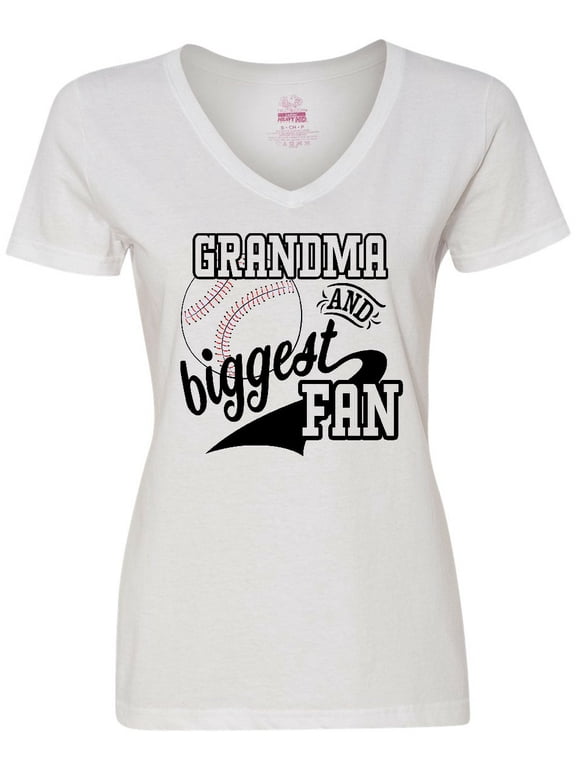 Grandma and Biggest Fan- Baseball Family Fan Women's V-Neck T-Shirt
