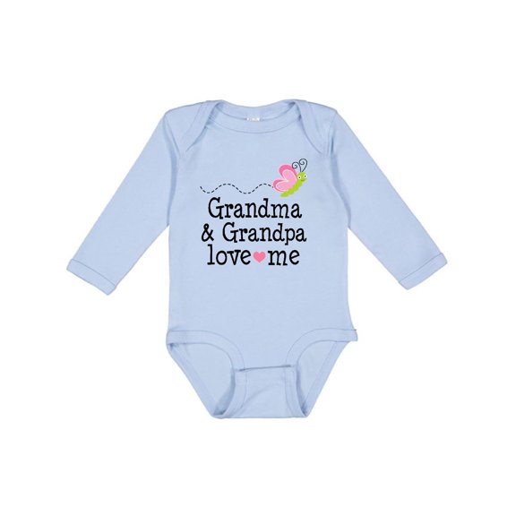 Inktastic Grandma and Grandpa Love Me Granddaughter Butterfly Girls Long Sleeve Baby Bodysuit