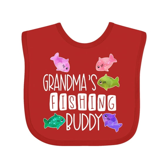 Inktastic Grandma's Fishing Buddy with Colorful Fish Boys or Girls Baby Bib