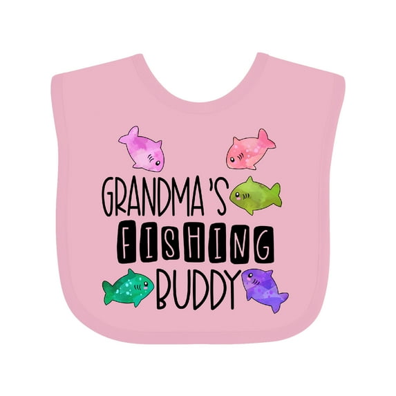 Inktastic Grandma's Fishing Buddy with Colorful Fish Boys or Girls Baby Bib