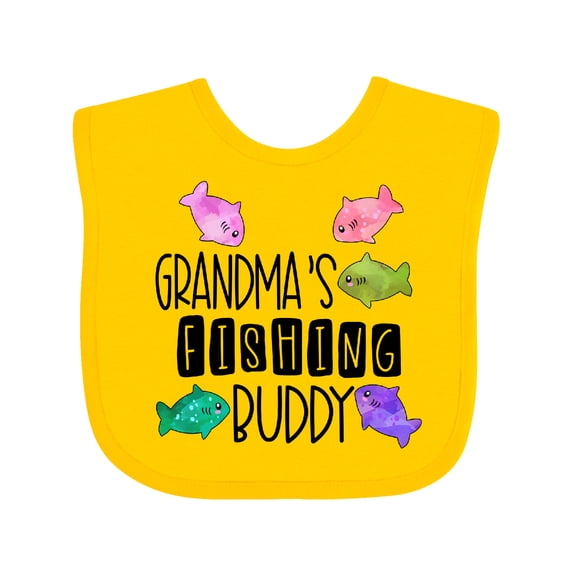 Inktastic Grandma's Fishing Buddy with Colorful Fish Boys or Girls Baby Bib