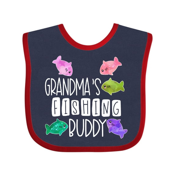 Inktastic Grandma's Fishing Buddy with Colorful Fish Boys or Girls Baby Bib