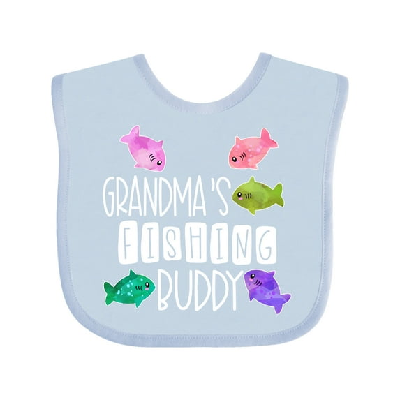 Inktastic Grandma's Fishing Buddy with Colorful Fish Boys or Girls Baby Bib
