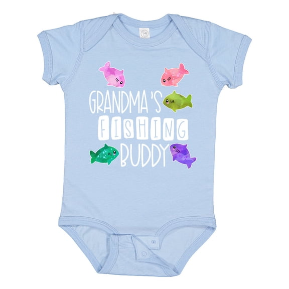Inktastic Grandma's Fishing Buddy with Colorful Fish Boys or Girls Baby Bodysuit