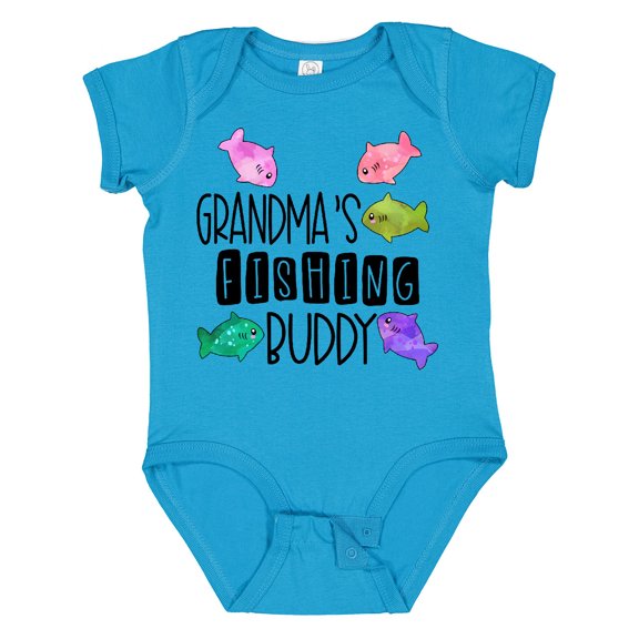 Inktastic Grandma's Fishing Buddy with Colorful Fish Boys or Girls Baby Bodysuit