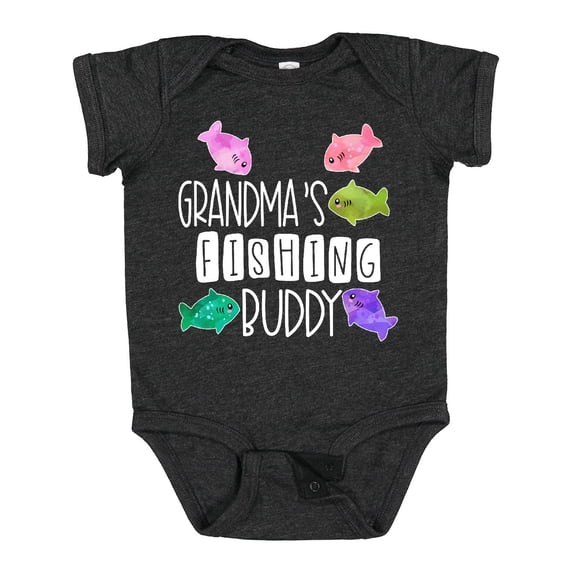 Inktastic Grandma's Fishing Buddy with Colorful Fish Boys or Girls Baby Bodysuit