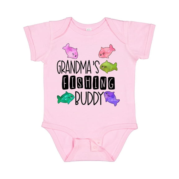 Inktastic Grandma's Fishing Buddy with Colorful Fish Boys or Girls Baby Bodysuit