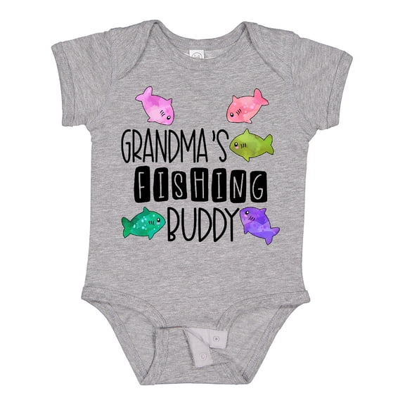 Inktastic Grandma's Fishing Buddy with Colorful Fish Boys or Girls Baby Bodysuit