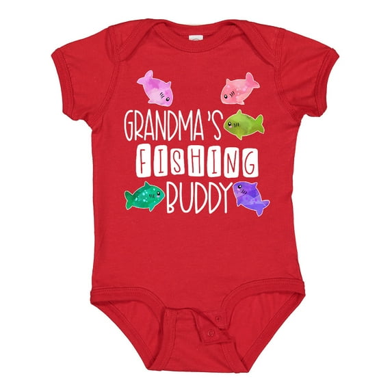 Inktastic Grandma's Fishing Buddy with Colorful Fish Boys or Girls Baby Bodysuit