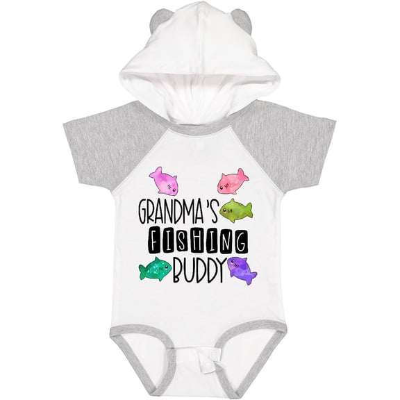 Inktastic Grandma's Fishing Buddy with Colorful Fish Boys or Girls Baby Bodysuit