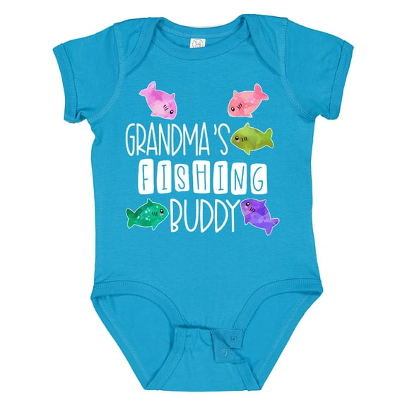 Inktastic Grandma's Fishing Buddy with Colorful Fish Boys or Girls Baby Bodysuit