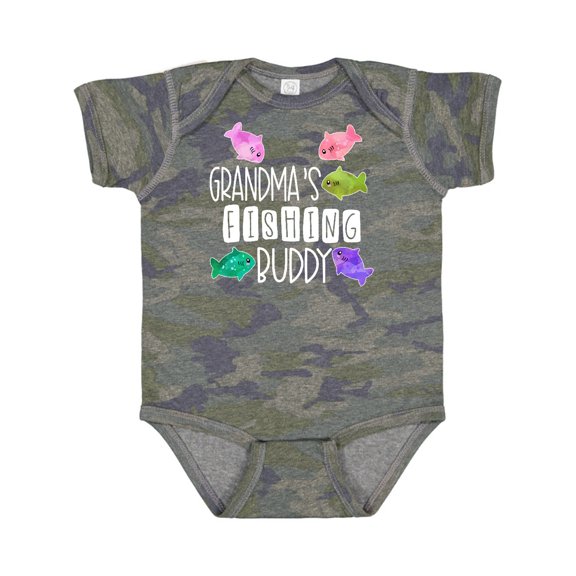 Inktastic Grandma's Fishing Buddy with Colorful Fish Boys or Girls Baby Bodysuit