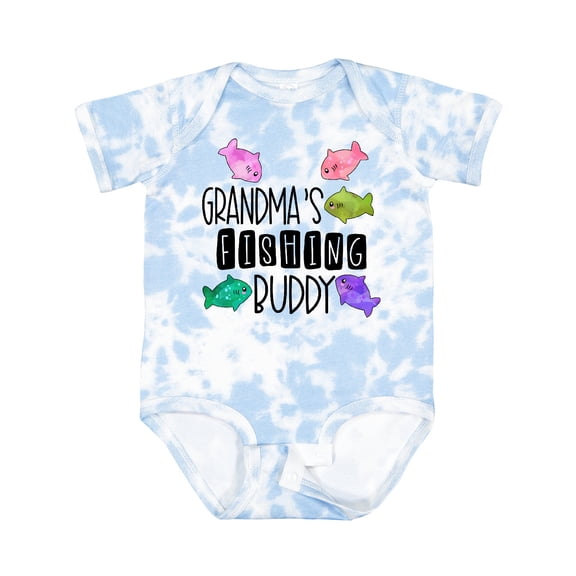 Inktastic Grandma's Fishing Buddy with Colorful Fish Boys or Girls Baby Bodysuit