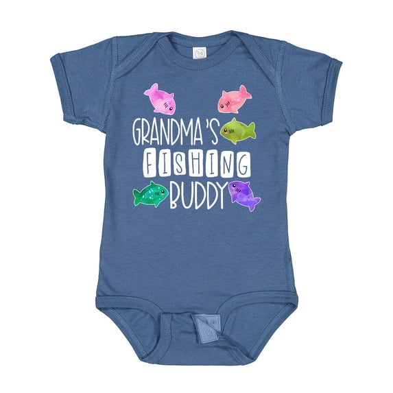 Inktastic Grandma's Fishing Buddy with Colorful Fish Boys or Girls Baby Bodysuit