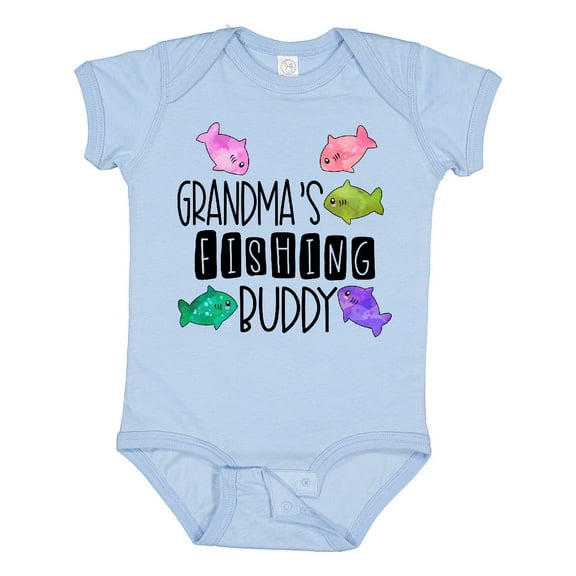 Inktastic Grandma's Fishing Buddy with Colorful Fish Boys or Girls Baby Bodysuit
