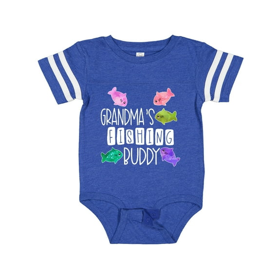Inktastic Grandma's Fishing Buddy with Colorful Fish Boys or Girls Baby Bodysuit