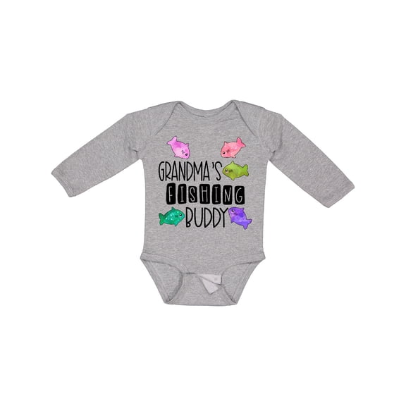 Inktastic Grandma's Fishing Buddy with Colorful Fish Boys or Girls Long Sleeve Baby Bodysuit