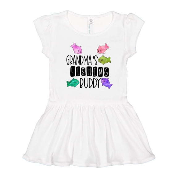Inktastic Grandma's Fishing Buddy with Colorful Fish Girls Toddler Dress
