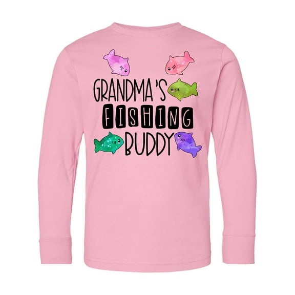 Inktastic Grandma's Fishing Buddy with Colorful Fish Long Sleeve Youth T-Shirt