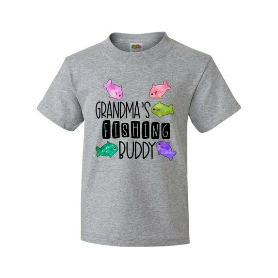 Inktastic Grandma's Fishing Buddy with Colorful Fish Youth T-Shirt