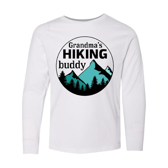 Inktastic Grandma's Hiking Buddy with Mountains and Trees Long Sleeve Youth T-Shirt